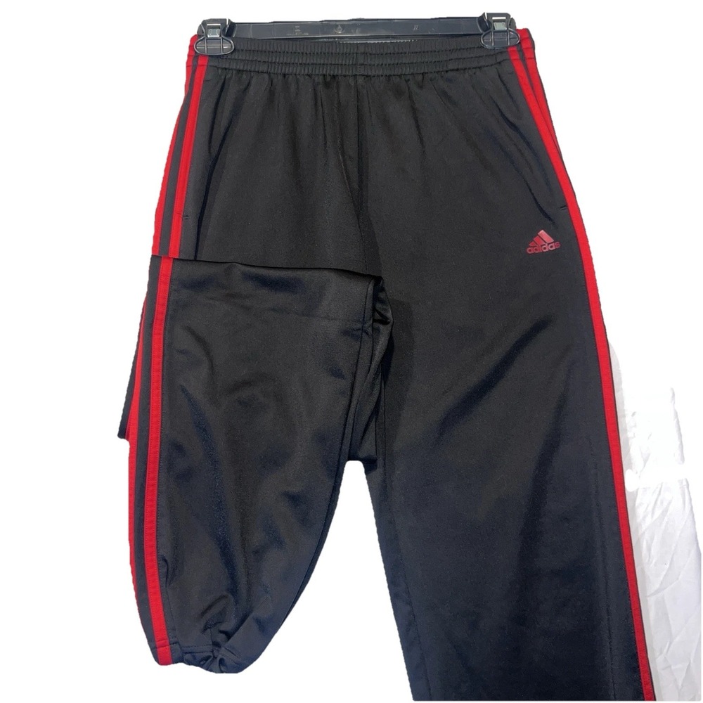 Boys Adidas Black With Red 3 Stripe Jogger Size XL 18-20 Side Pockets Drawstring